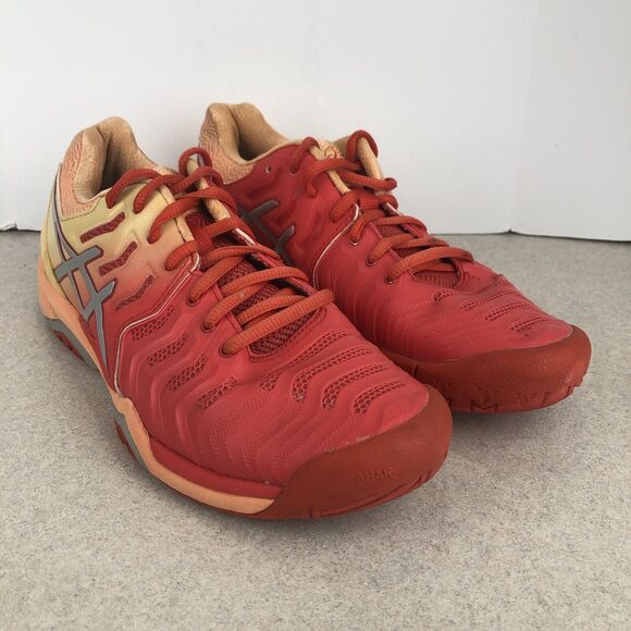 ASICS Gel-Resolution 7 Women’s Tennis Athletic Sneakers Shoes Sz 8 Orange Red‎ - Picture 1 of 10